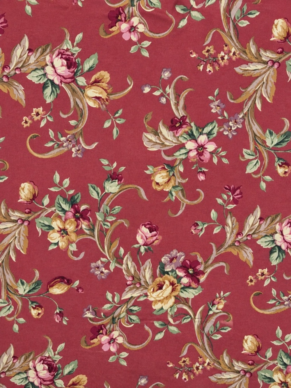 French Country Custom Pleated Drapes Floral Baroque Scroll Red 2 @ 105" L 106"W